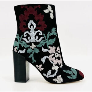 Rebecca Minkoff Bojana Embroidered Ankle Boots Size 7 Floral Block Heel